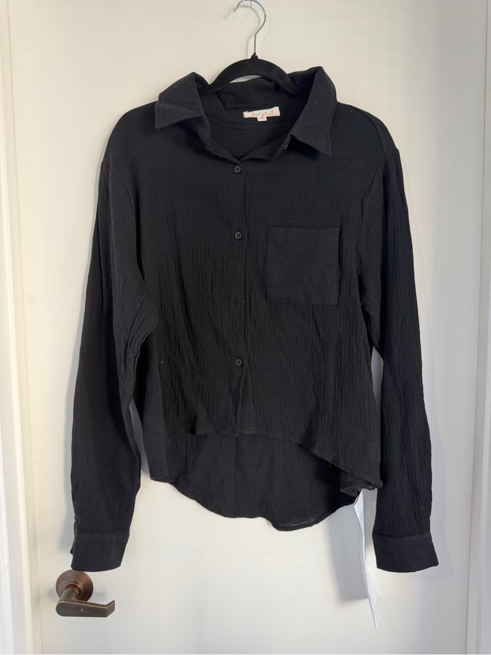 Women's Black Button-Down Pocket Shirt